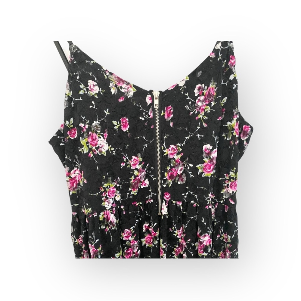 new LF Millau 𑁍 Floral Print Lace Babydoll Dress 𑁍 Black with Pink Flowers 𑁍 M - Picture 6 of 16